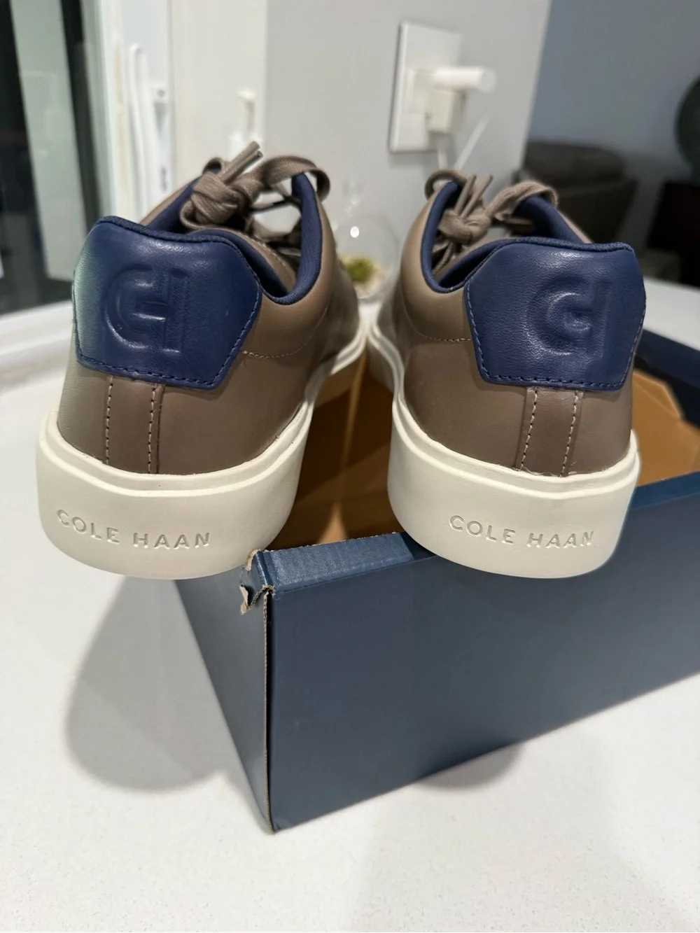 Cole Haan Men’s Taupe Sneakers with Navy Collar